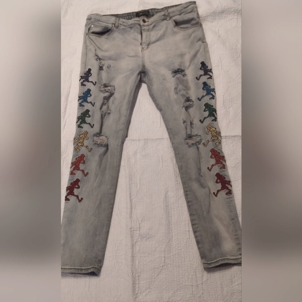 Amiri stone washed grateful dead jeans